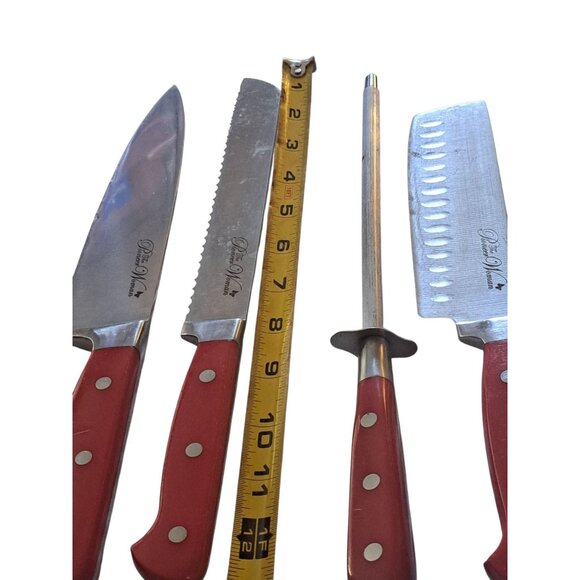 Pioneer Woman 8 Pc Knife Red Handles Stainless Steel Country Kitchen Farmhouse - Picture 4 of 12